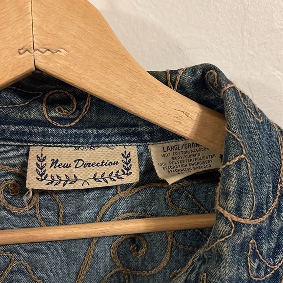 New Directions Blue Denim Jacket with Gold thread floral Embroidery - Picture 2 of 3